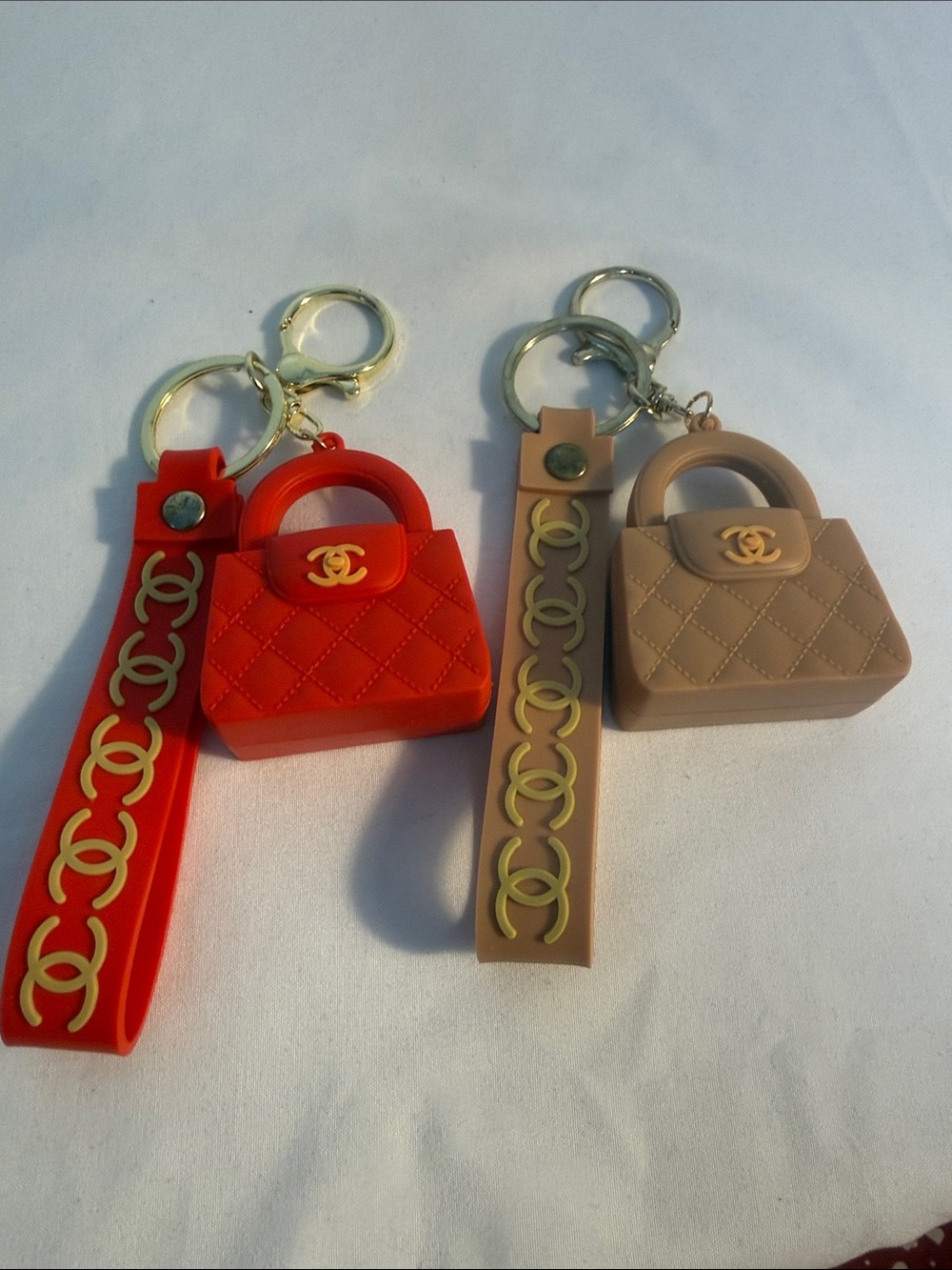 Fashion design Red and Beige Quilted Mini Bag Keychain Set